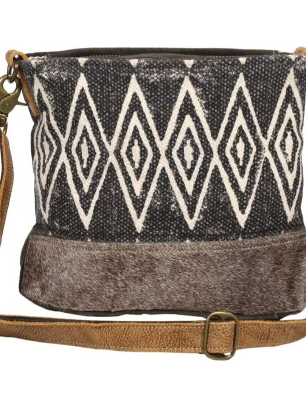 Azure Printed Aztec Purse for Women - Canvas Shoulder Bag with Real Leather Deta